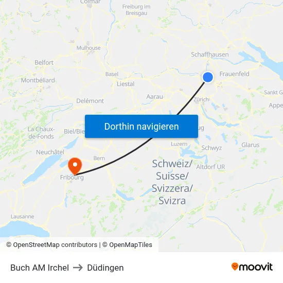 Buch AM Irchel to Düdingen map