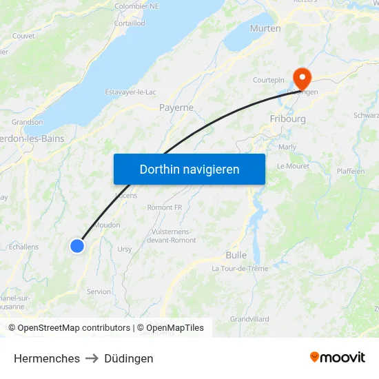 Hermenches to Düdingen map