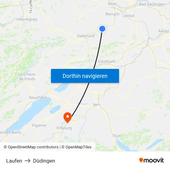 Laufen to Düdingen map