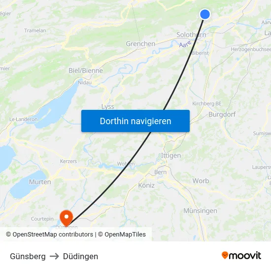 Günsberg to Düdingen map