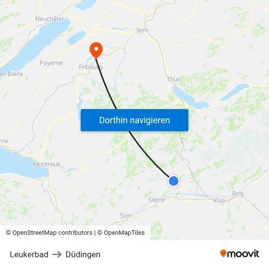 Leukerbad to Düdingen map