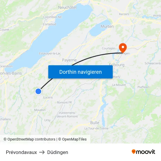 Prévondavaux to Düdingen map