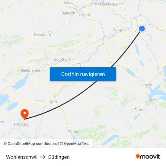 Wohlenschwil to Düdingen map