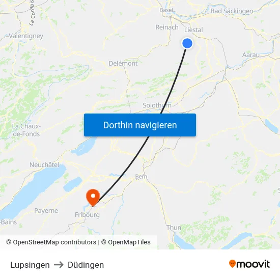 Lupsingen to Düdingen map