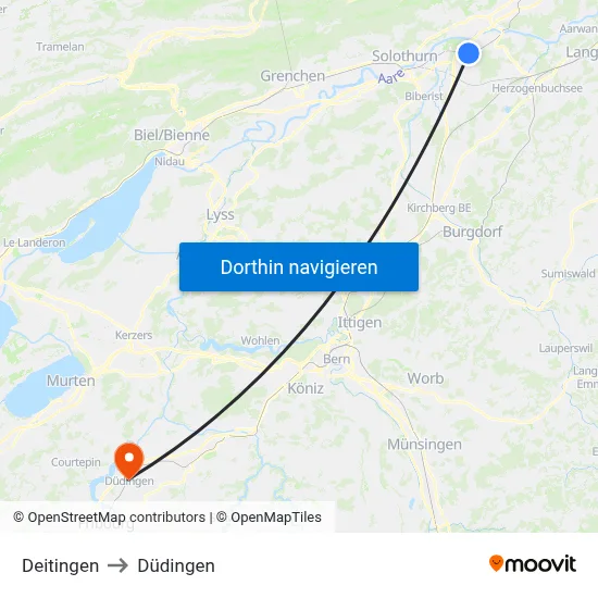 Deitingen to Düdingen map