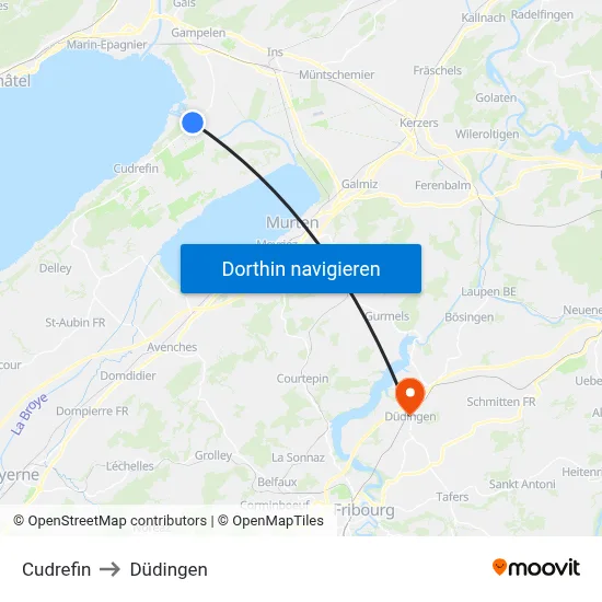 Cudrefin to Düdingen map
