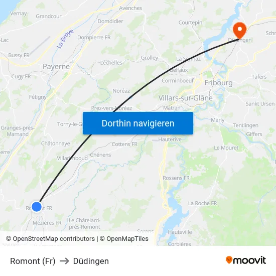 Romont (Fr) to Düdingen map