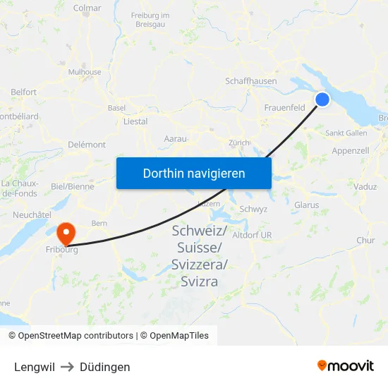 Lengwil to Düdingen map