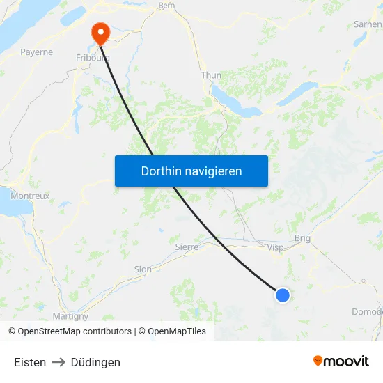 Eisten to Düdingen map