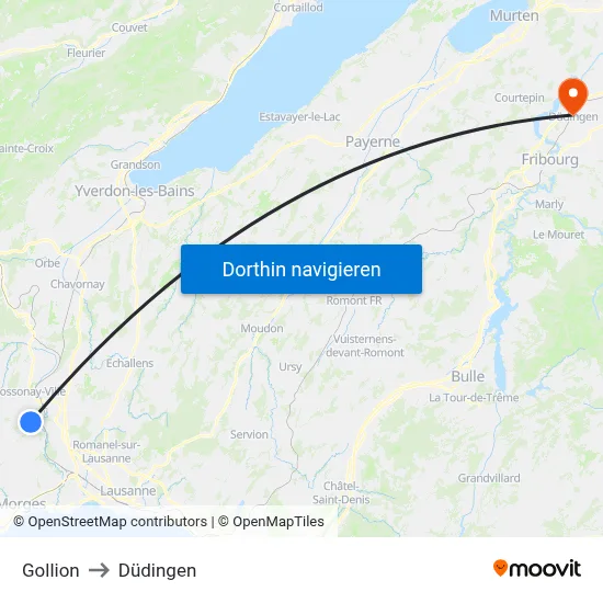 Gollion to Düdingen map