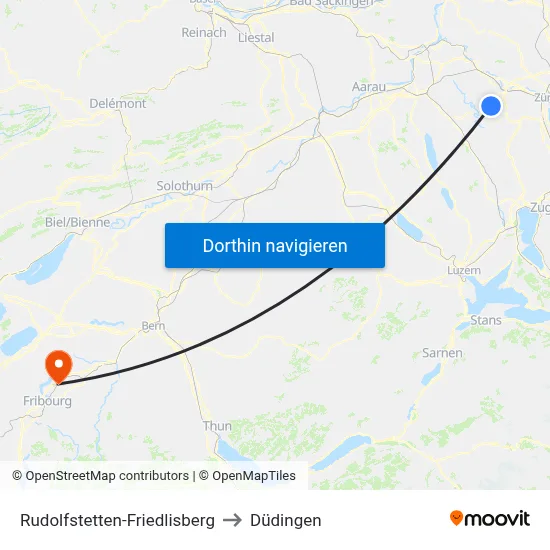 Rudolfstetten-Friedlisberg to Düdingen map