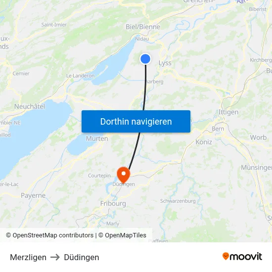 Merzligen to Düdingen map