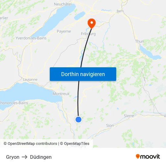 Gryon to Düdingen map