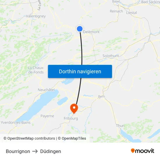 Bourrignon to Düdingen map