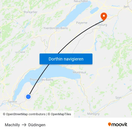 Machilly to Düdingen map