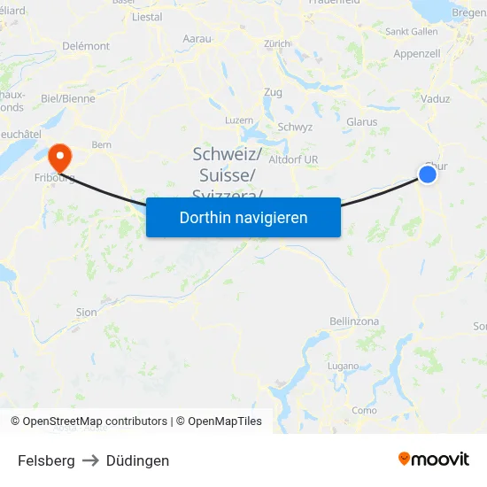 Felsberg to Düdingen map