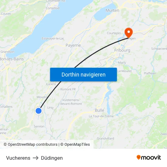 Vucherens to Düdingen map
