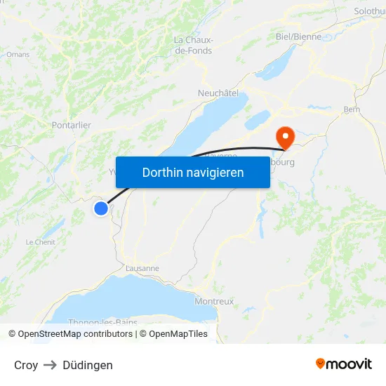 Croy to Düdingen map