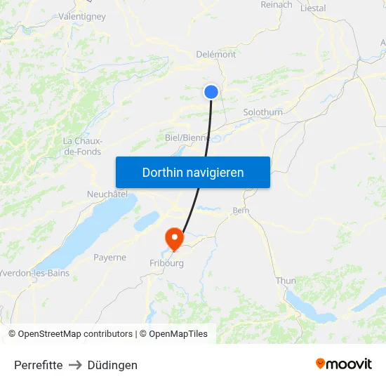Perrefitte to Düdingen map