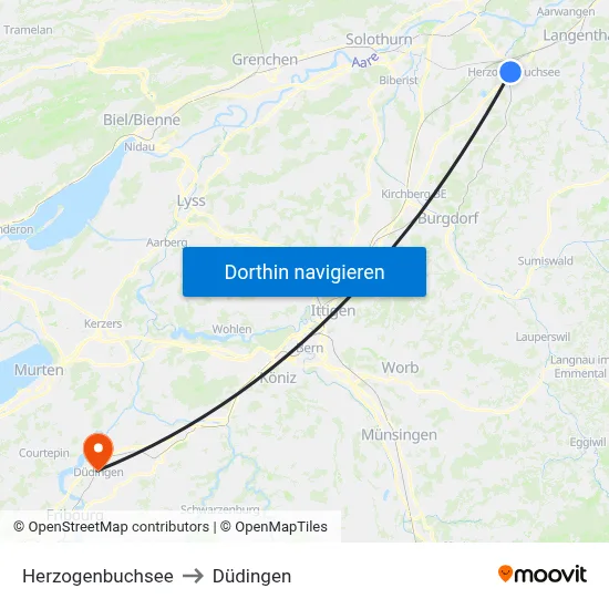 Herzogenbuchsee to Düdingen map