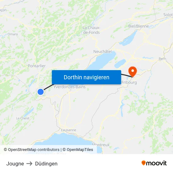 Jougne to Düdingen map