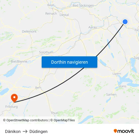 Dänikon to Düdingen map
