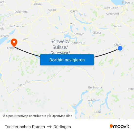 Tschiertschen-Praden to Düdingen map