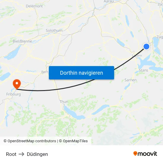 Root to Düdingen map