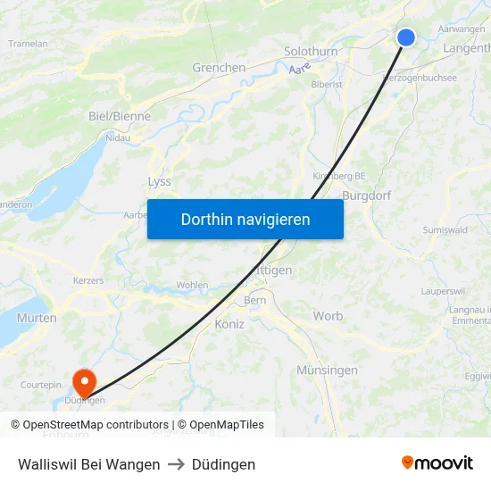 Walliswil Bei Wangen to Düdingen map