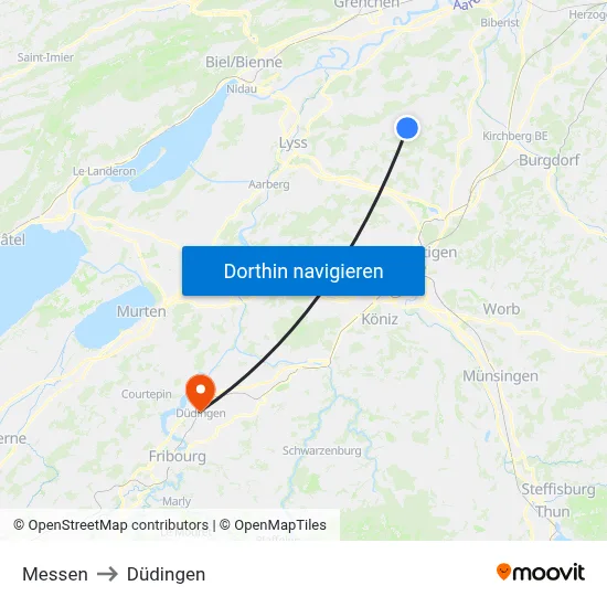 Messen to Düdingen map