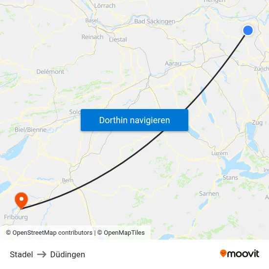 Stadel to Düdingen map