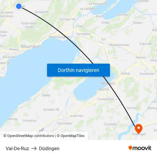 Val-De-Ruz to Düdingen map