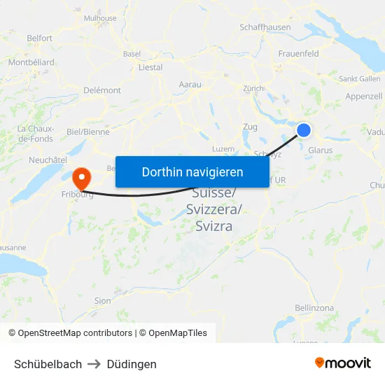 Schübelbach to Düdingen map