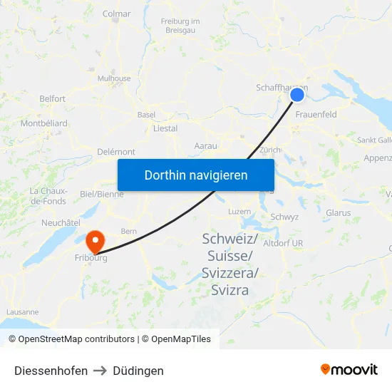 Diessenhofen to Düdingen map