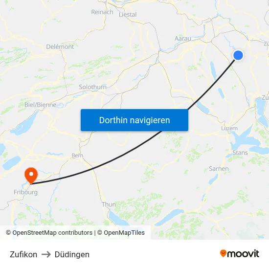 Zufikon to Düdingen map