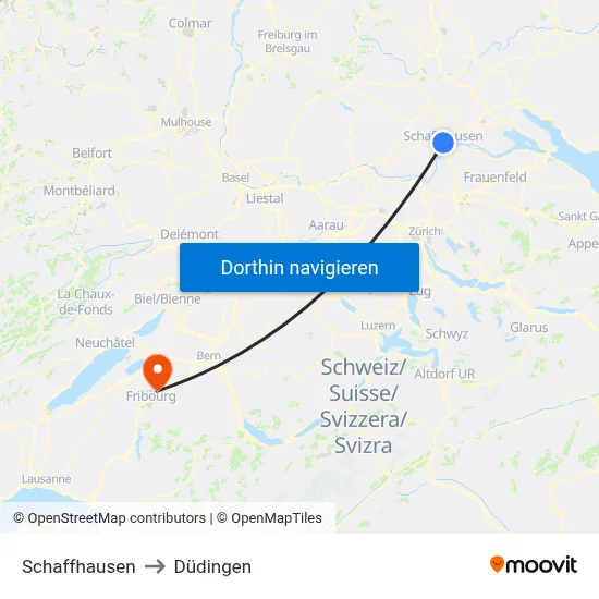 Schaffhausen to Düdingen map