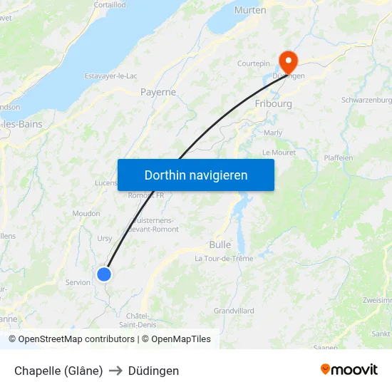 Chapelle (Glâne) to Düdingen map
