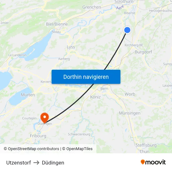 Utzenstorf to Düdingen map