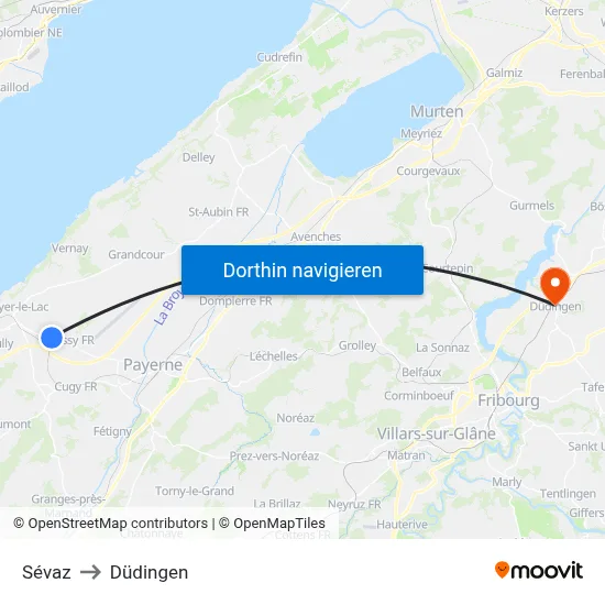 Sévaz to Düdingen map