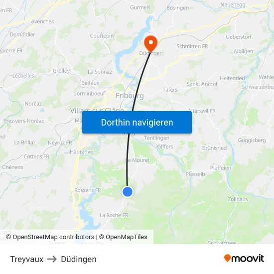 Treyvaux to Düdingen map