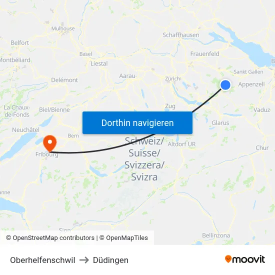 Oberhelfenschwil to Düdingen map
