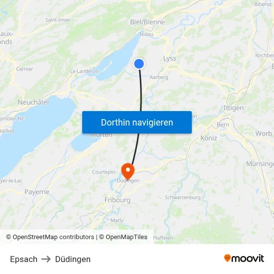 Epsach to Düdingen map
