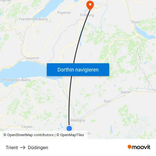 Trient to Düdingen map
