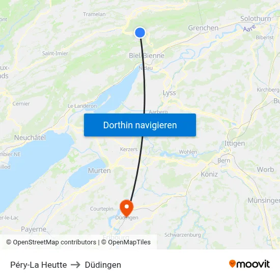 Péry-La Heutte to Düdingen map