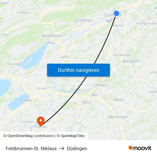 Feldbrunnen-St. Niklaus to Düdingen map