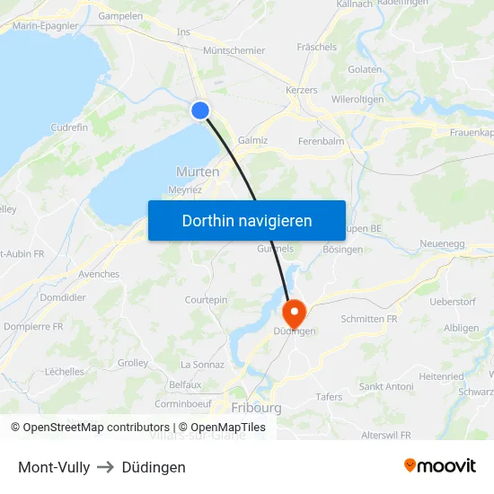 Mont-Vully to Düdingen map
