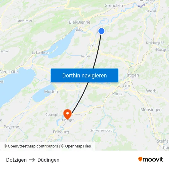 Dotzigen to Düdingen map