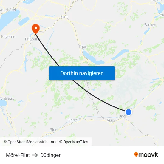 Mörel-Filet to Düdingen map