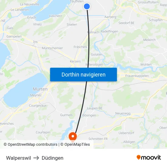 Walperswil to Düdingen map