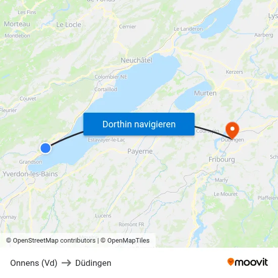 Onnens (Vd) to Düdingen map
